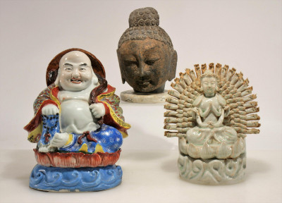 Image 1 of lot 2 Chinese Style Porcelain Buddha & Stone Bust