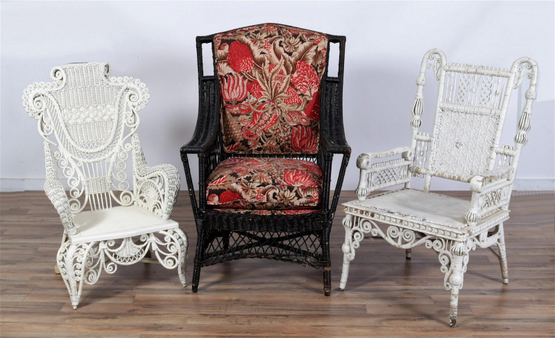 Image 1 of lot 3 Painted Wicker Armchairs