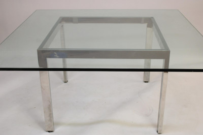 Image for Lot Mid Century Modern Chrome Glass Dining Table