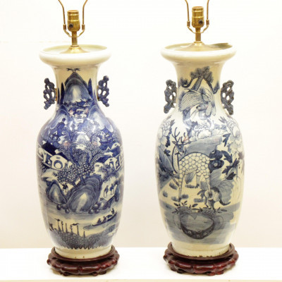 Image for Lot Near Pair Asian Porcelain Vases as lamps