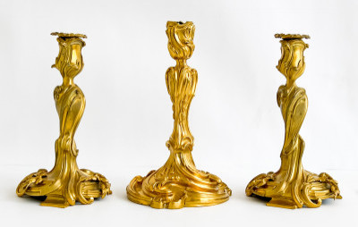 Group of Three Louis XV Gilt-Bronze Candlesticks