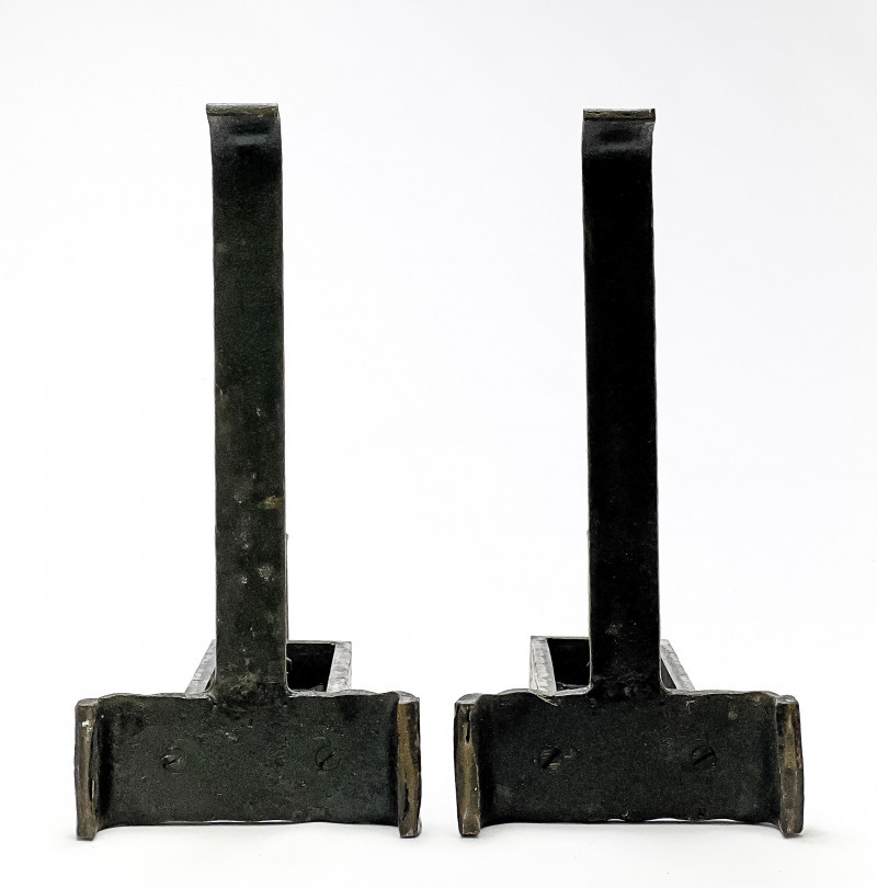 Pair of Art Deco Hammered Iron Andirons