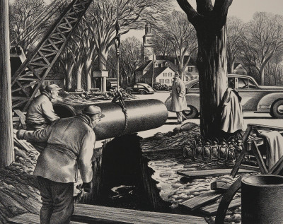 Image for Lot Edward Arthur Wilson - Untitled (Pipeline construction in a New England town)