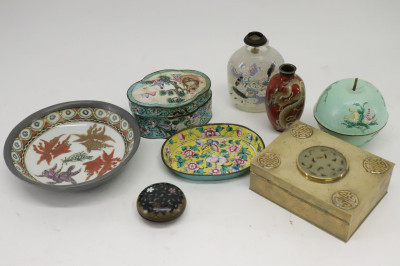 Image for Lot Chinese Glass Snuff Bottle, Enamel & Cloisonne