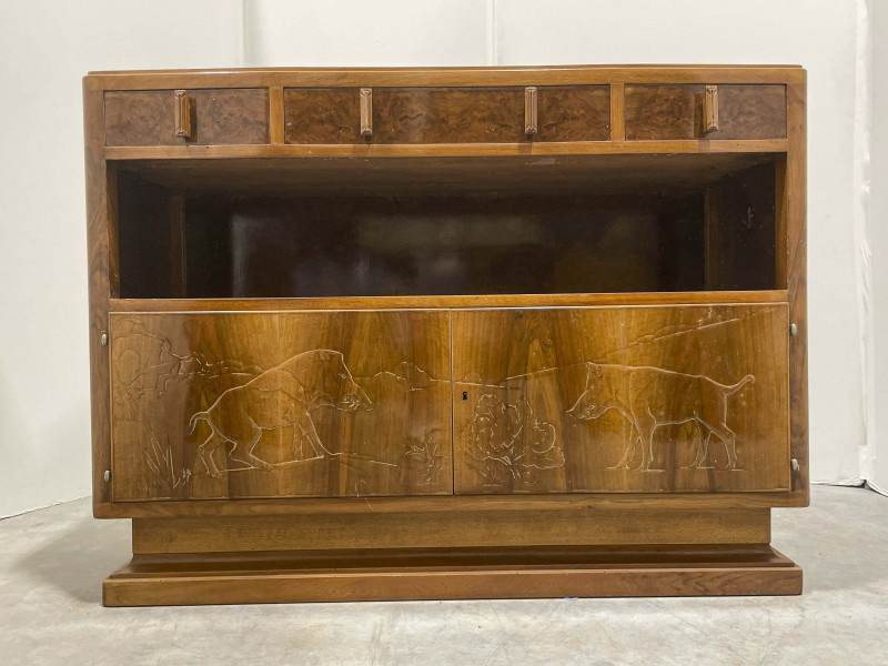 Image 3 of lot 2 Art Deco Wood Sideboards with Hunt Motifs