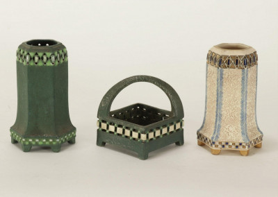 Image for Lot Ernst Wahliss Amphora Basket & 2 Small Vases