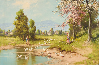 Image for Lot Laszlo Neogrady - Feeding the Geese