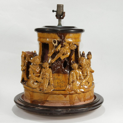 Image for Lot African Brown Glazed Figural Ceramic Lamp