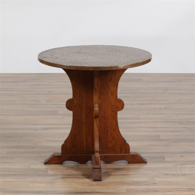 Image for Lot Mission Style Hammered Copper Top Side Table