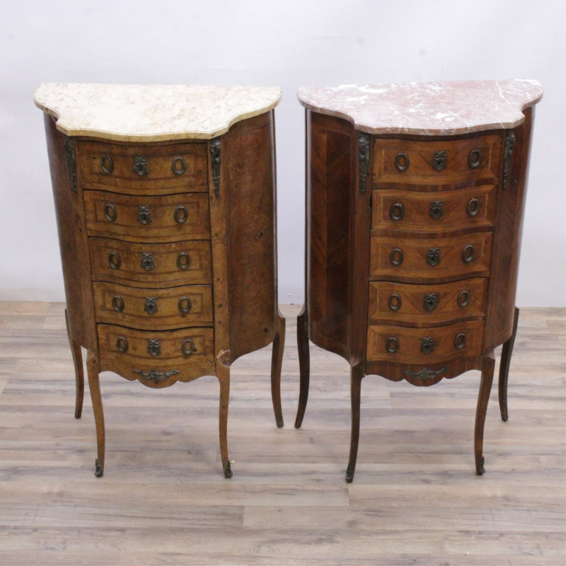 Image 3 of lot 2 Louis XV/XVI Style Inlaid Tall Chests