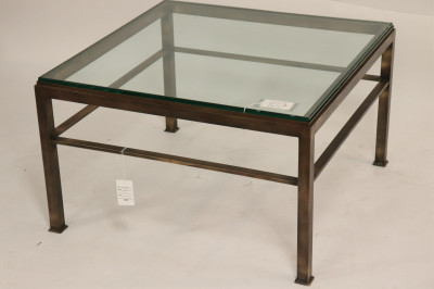 Image for Lot 1970's Patinated Brass & Glass Coffee Table