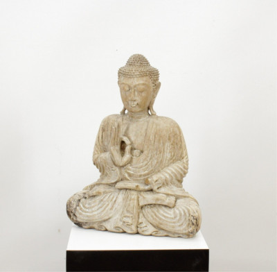 Carved Wood Seated Buddha