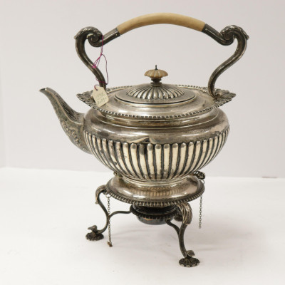 English Silver Kettle on Lamp Stand, London, 1895