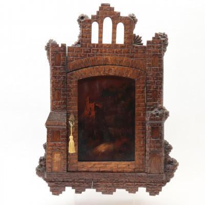 Image for Lot Carved Wood Castle Hanging Wall Box