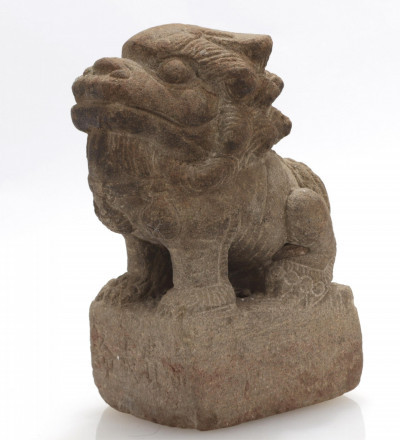 Image for Lot Carved Stone Guardian Lion 20th C
