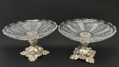 Image for Lot Pr Continental Rococo 830 Silver/Glass Compotes
