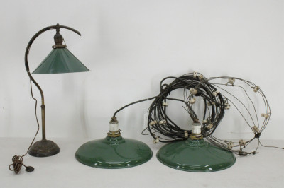 Image for Lot 2 Industrial Tole Peinte Fixtures and a Lamp