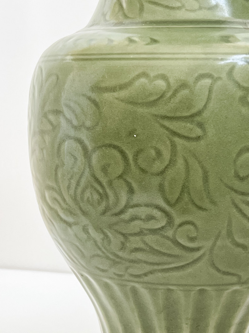 Pair of Chinese Celadon Glazed Ceramic Vases