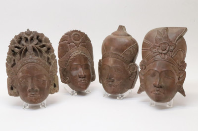 Image for Lot Four Cambodian Cast and Carved Heads