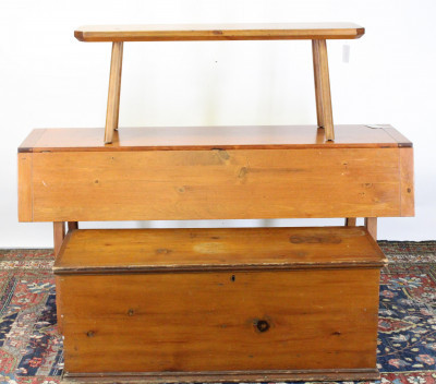 Image for Lot Pine Drop Leaf Table and 19C Chest,  Maple Bench