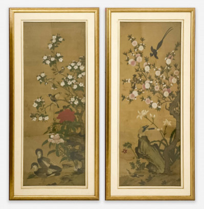 Image for Lot Pair of Chinese Paintings, Gardens, Color Ink on Silk