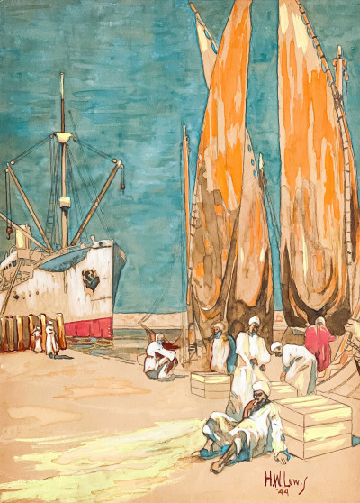 Image for Lot H. W. Lewis - Untitled (Figures Resting at a Port)