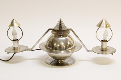Image for Lot French Art Deco Nickel Desk Lamp, poss Lacroix