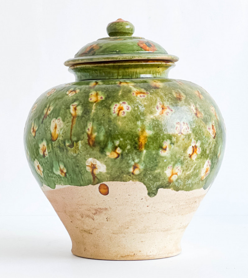 Chinese Sancai Glazed Pottery Jar and Cover