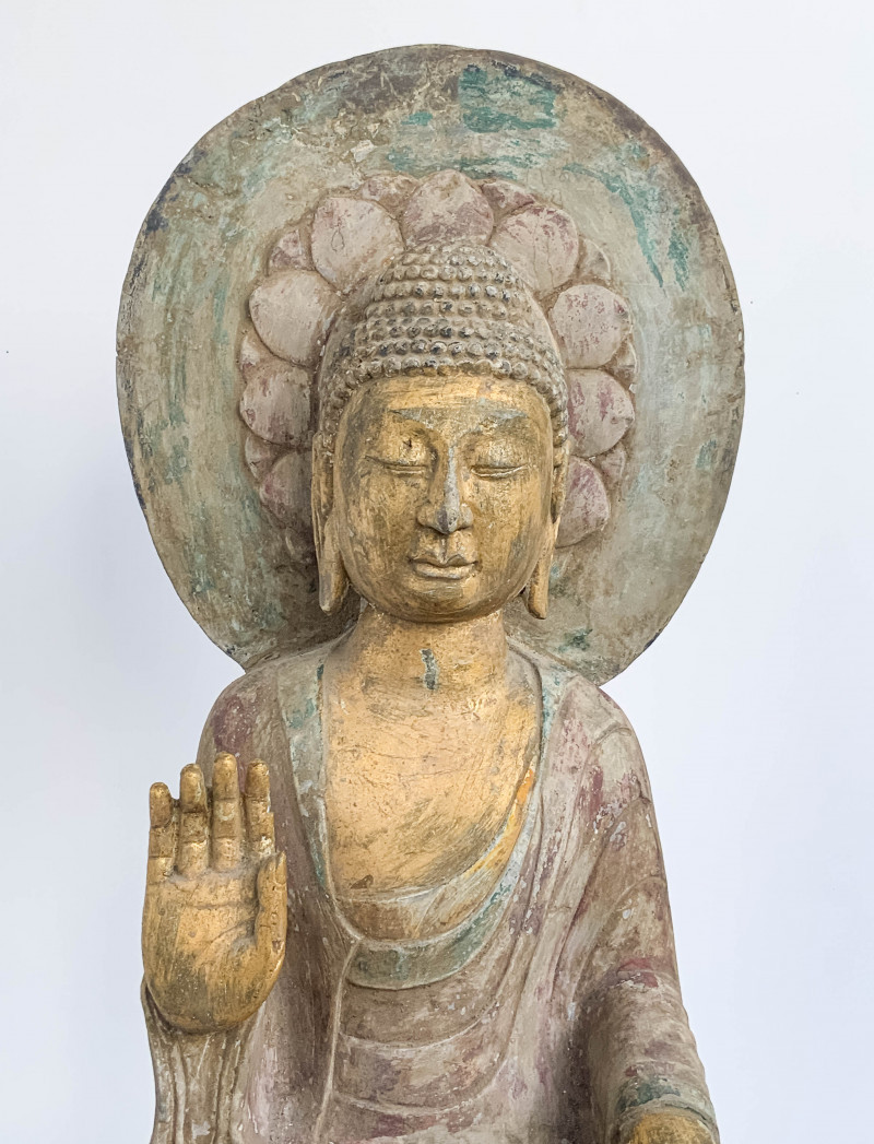 Chinese Carved and Painted Stone Buddha