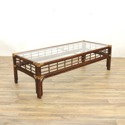 Image for Lot Rattan Glass Top Coffee Table