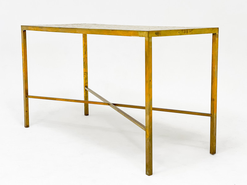 Mid-Century Modern Mosaic Tile And Brass Console Table