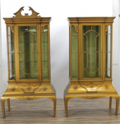 Image for Lot Pair Edwardian Polychromed Display Cabinets