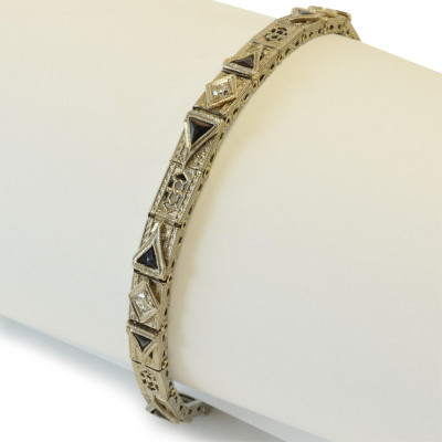 Image for Lot Art Deco Diamond and Sapphire Tennis Bracelet
