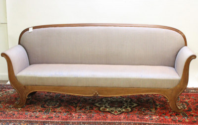 Image for Lot Walnut Frame and Upholstered Provincial Sofa