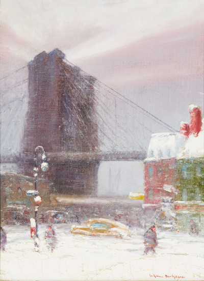 Johann Berthelson - Winter Scene Near Brooklyn Bridge
