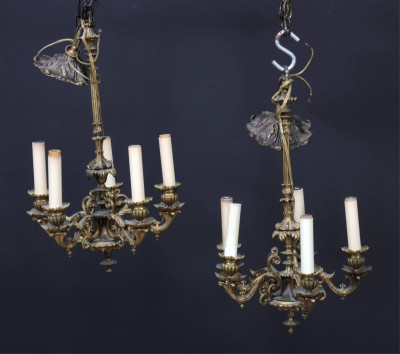 Image for Lot Pair of Louis XVI Style Ormolu 5-Light Chandeliers