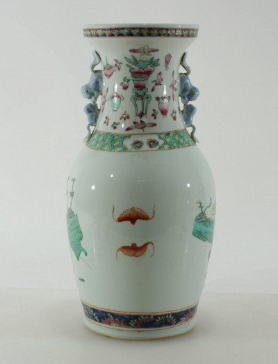 Image 6 of lot 4 Chinese Style Porcelain Vases and Headrest