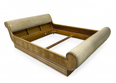 Image for Lot Leather Upholstered Wood Sleigh Bed