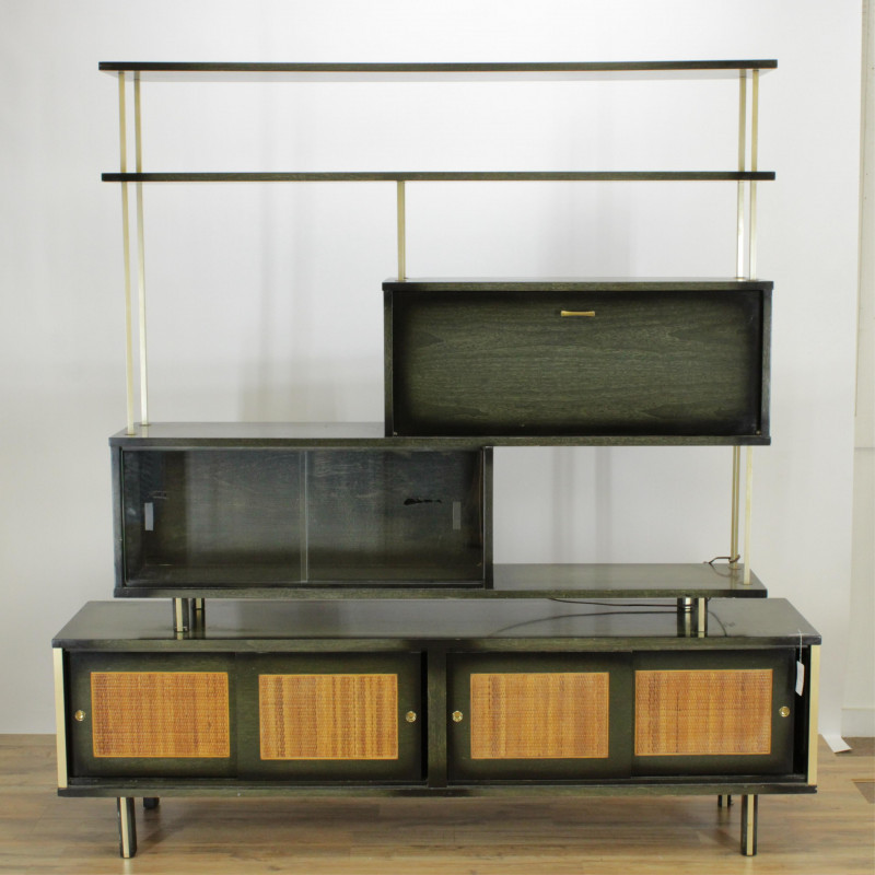 Image 1 of lot 1950&apos;s Brass  Green Stained to Black Cabinet