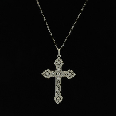 Image for Lot 18k White Gold & Diamond Cross Pendant