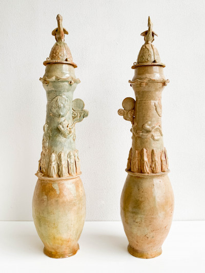 Image for Lot Pair of Chinese Qingbai Ceramic Funerary Jars and Covers