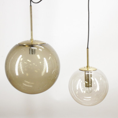 Image for Lot Two 70's Brass  Glass Globe Fixtures