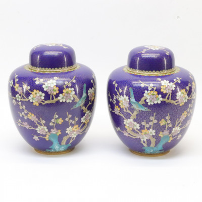 Image for Lot Pair of Chinese Cloisonn Ginger Jars