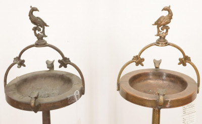 Hall Tree Brass Lamp Pair Ashtray Stands