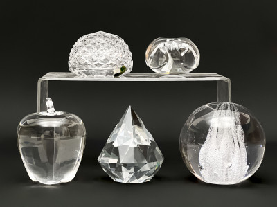 Image for Lot Collection of 5 Clear Crystal Paperweights, Incl. Tiffany & Co.