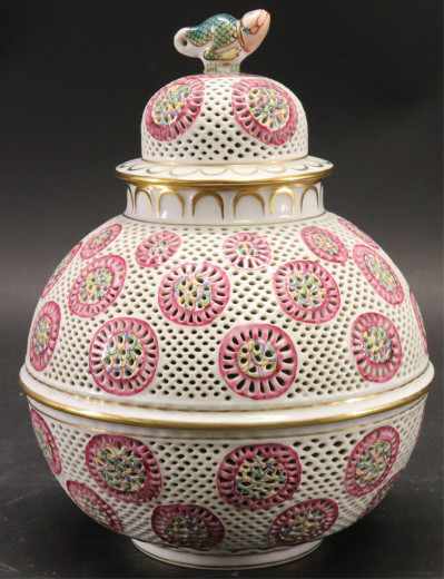 Image for Lot Herend Reticulated Porcelain Covered Jar