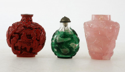 Group of 3 Carved Chinese Antique Snuff Bottles