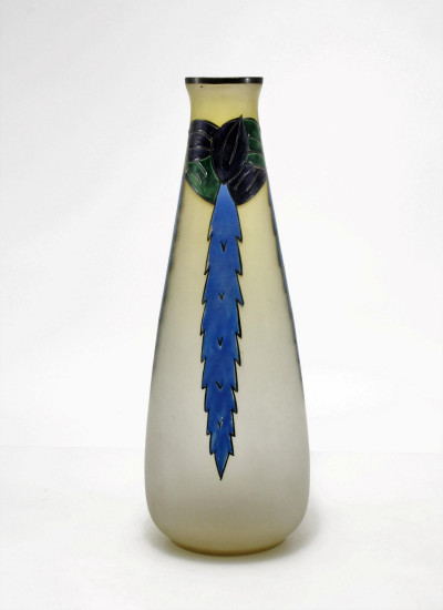 Leune Deco Enameled Frosted Glass Vase, 1930