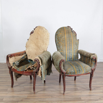 Image for Lot Pair Rococo Style Mahogany Armchairs, c.1940