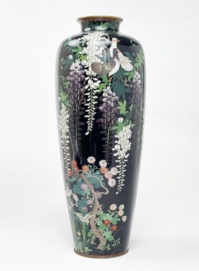 Image for Lot Japanese Cloisonne Vase with Garden Scene, Signed
